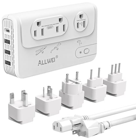 ALLWEI - 2000W Travel Voltage Converter 220V to 110V for European Travel Voltage Adapter for Low Hair Dryer/Curling Iron, Power Converter Adapter Combo with Type