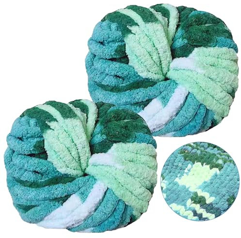 Dicke Wolle zum Häkeln 250gx2, Chunky Yarn Wolle Grüne Mischfarbe, Super Soft Chunky Wolle, Dicke Wolle zum Handstricken, Armstricken Wolle Flauschig zum Häkeln Decke, Schals, Mützen, Zierkissen