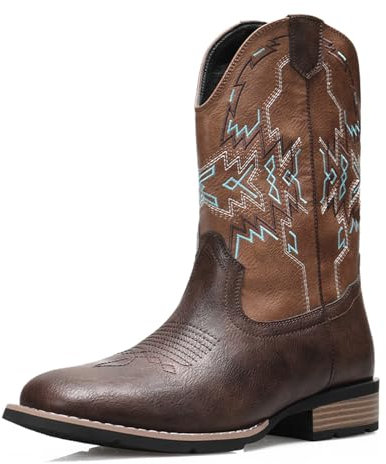 MlYJmer Stivali da Cowboy per Uomo Stivali da Uomo Western Stivali con Punta Quadrata Ricamati,Marrone,43 EU