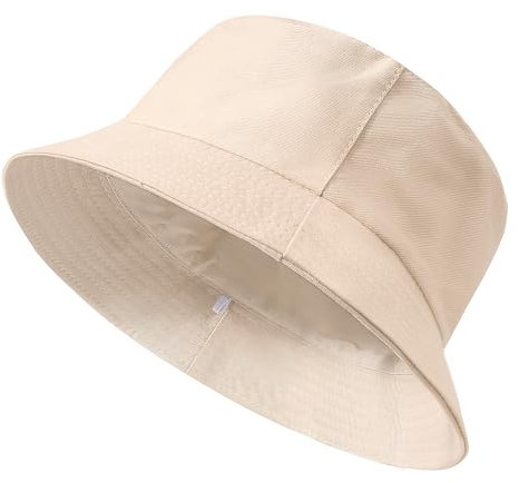 Xnova Fischerhut Damen Reversibel, Bucket Hats Baumwolle Faltbarer Anglerhut mit Breiter Krempe, Beidseitigen UV-Schutz Sonnenhüte Unisex Sommer Hüte Reisezubehör (Beige, M:60-62cm)