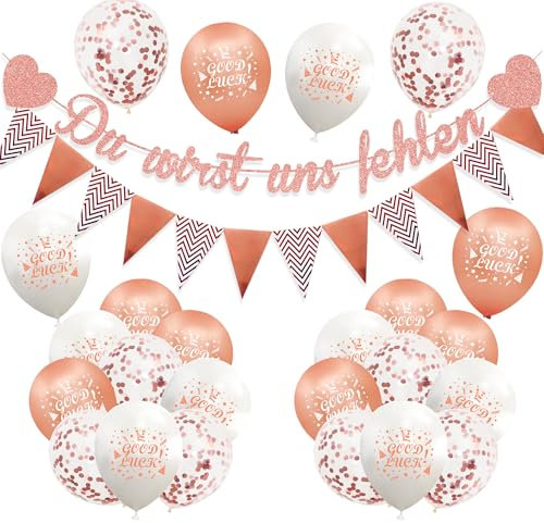 Wir Werden Dich Vermissen Deko - 26 pcs Abschiedsparty Deko Enthalten Du Wirst Uns Fehlen Banner Roségold Good Luck Luftballons Konfetti Latexballons für Ruhestand Abschieds Kollegen Jobwechsel Deko