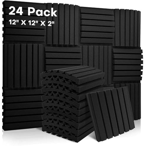 24 Pack Sound Proofing Acoustic Wall Panels, 2 X 12 X 12 / 5 X 30 X 30 CM Curved Acoustic Foam Panels, Soundproofing Foam Panels, Sound Absorbing Panels For Studio, Home, Offices, Black