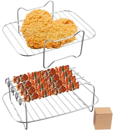 POHOVE Rack pour friteuse à air chaud, pour tiroir Nin-ja Flex AF500EU 10,4 l, en acier inoxydable, avec 4 brochettes, pour Nin-ja Foodi Flexlade Dual Zone AF500EU AF500EUCP, compatible avec Cecotec