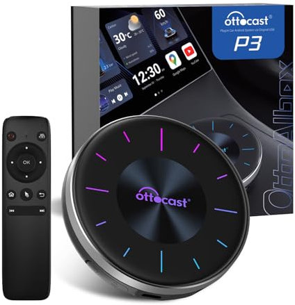 Ottocast P3 AI Box, Kabelloser CarPlay & Android Auto Adapter, Android 12, 8GB+128GB, mit YouTube, Netflix, HDMI-Ausgang, 256GB TF-Kartenunterstützung - Für Fahrzeuge mit Werkseitigem Kabel-CarPlay