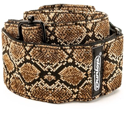 DUNLOP Jacquard King Cobra Gurt für Gitarre und Bass, Flachstrahl-Design, Niederspannungsfeder, Farbe Schwarz und Orange (D6726)