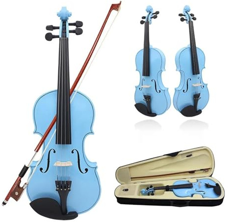 Kleine Geige Holz Bunt Violine Instrument Geigenholz Größe 4/4(Light blue)