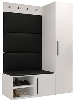 Mirjan24 Garderoben-Set Mapreni II, Schuhschrank + Kleiderhakenbrett + Kleiderschrank Gepolstertes Paneel/Wandpaneel Kleiderhaken Flurgarderobe Wandgarderobe (Weiß, Soft 011)