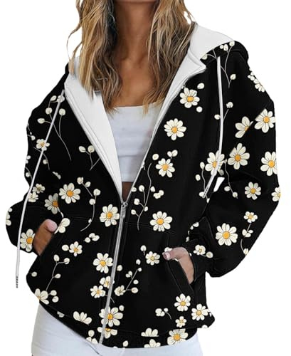Cocila Felpa Con Cappuccio E Stampa Di Lettere Casual Da Donna Coulisse Cerniera Americana Felpa Leggera Zip Felpe Cotone Donna Ragazza Aesthetic Hip Hop Bambina Coperta Primaverili Pipistrello