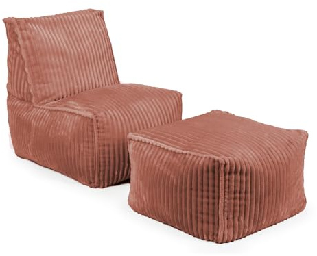 Gutekissen® Großer Sitzsack mit Hocker für Erwachsene (60x80x85 cm) – Bequeme Relaxliege aus weichem Cord mit abnehmbarem, waschbarem Bezug (Pfrish)