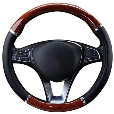 Lenkradschoner PKW Universal Auto Lenkradbezug Mahagoni Holz Leder Fit 37-38cm Rad Lenkradbezug(Wood Grain)