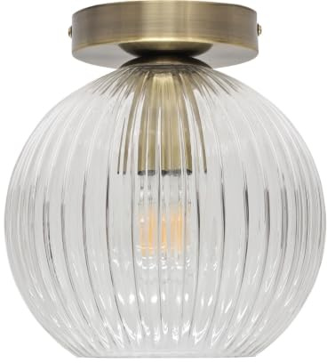 Betchley - Clear Ribbed Glass Antique Brass Ceiling Light Fitting