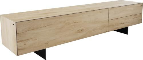 DELIFE TV-Board Cuor Keramik Laminam® Sabbia Eichefarbig 220 cm 1 Klappe 2 Schubfächer Fuß Schwebeoptik Metall Schwarz Lowboard