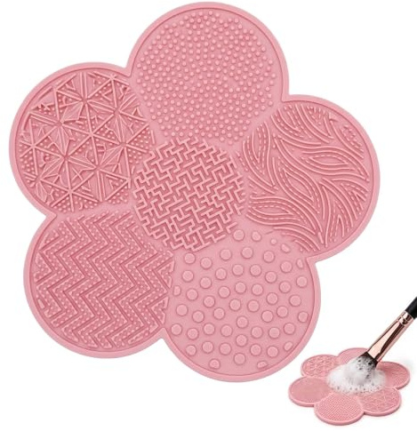 NOPVUFA Nettoyant Pinceaux Maquillage en Silicone, Tapis de Nettoyage Rose en Forme de Fleur pour Accessoires et Outils de Beauté, Nettoyeur Pinceau Doux et Durable - 14.5cm