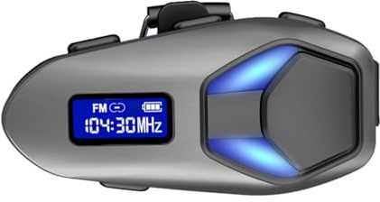 Plyisty Auricolare Bluetooth per Casco Moto, Riproduzione di 40 Ore, Citofono Bidirezionale IP65 Resistente Alla Pioggia con Luci RGB Radio FM, per la Comunicazione dei Ciclisti