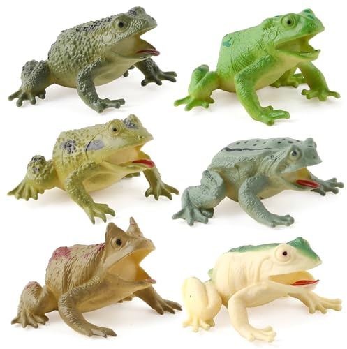 Monwssoe Tiere, Froschspielzeug, 6-teiliges Kunststoff-Frösche-Set, realistisches, quietschendes Lernspielzeug für frühes Lernen, Sandkasten und Dekoration