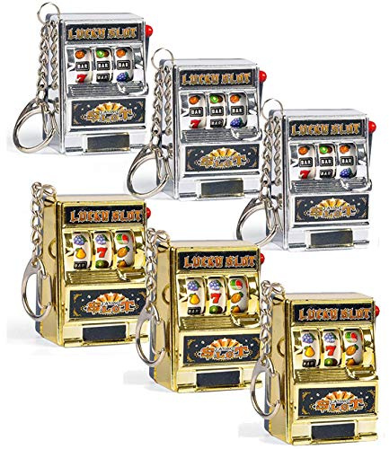 Liberty Imports 6-teiliges Mini-Casino-Spielautomaten-Schlüsselanhänger-Set – Las Vegas-Souvenirs, Glücksjackpot-Charm-Anhänger, Neuheit, Gaming-Geschenke für Casino-Liebhaber, metallisch, Mini