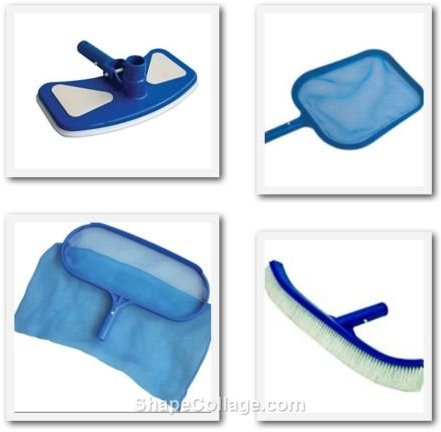 Kit Pulizia Piscina Scopa Aspirafango + Retino superficie+ Retino fondo+Spazzola cm 46