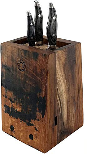 Palatina Werkstatt: exklusiver, von Hand gefertigter Messerblock aus alten Eichenfassdauben | 3 ultrascharfe Kai Shun Nagare Damast-Messer (Officemesser, Santoku, Brotmesser) | VK: 1139,- €