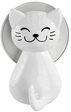 WENKO Saughaken Katze Weiß - 2er Set, Wandhaken, Kleiderhaken, Kunststoff (ABS), 6 x 9.5 x 5.5 cm, Weiß