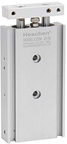 Heschen Cilindro neumático de aluminio doble, CXSM 15-50, Guía Varilla Placa Varilla doble Guiado Neumático, rodamiento deslizante amortiguado, diámetro de 15mm, carrera de 50mm, doble efecto