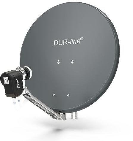 DUR-line 2 Teilnehmer Set - Qualitäts-Alu-Satelliten-Komplettanlage - Select 60cm/65cm Spiegel/Schüssel Anthrazit + Twin LNB - für 2 Receiver/TV [Neuste Technik, DVB-S2, 4K, 3D]