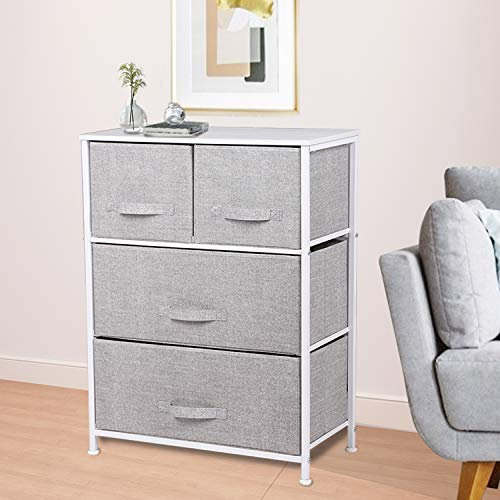 Joolihome Chest of Drawers, Storage Wardrobe Cabinet with Fabric Drawers & Metal Frame, Cloth Organizer Unit for Living Room, Bedroom, Kids Room, Dorm Room, Hallway (Grey, 3 Tier - 4 Drawers)