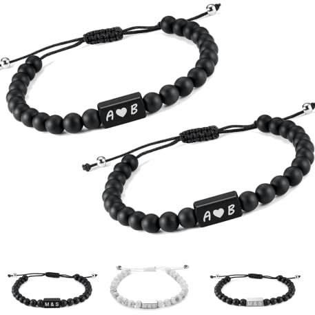 2er Set Personalisierte Partnerarmbänder mit Gravur Name Buchstaben Hochwertiges Pärchen-Armband Edelstahl Platte | Persönliche Namensgravur | Ideal als Armband für Paare Freundschaftsarmband
