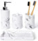 Haturi Ensemble d'accessoires de Salle de Bain 4 pièces Aspect marbre avec Distributeur de Savon, Support de Brosse à Dents, Pot d'apothicaire, Plateau, décoration de Salle de Bain Moderne