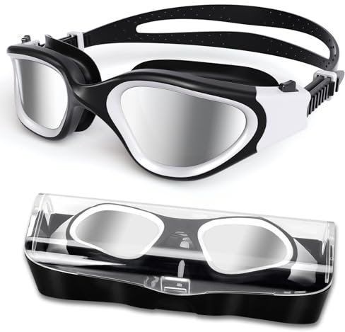 HotSrace Lunettes de natation à verres polarisés, Lunettes natation Lunettes Plongée Lunettes Piscine Anti buée Anti UV Vision Nette pour Homme Femme Unisex Adultes Adolescents