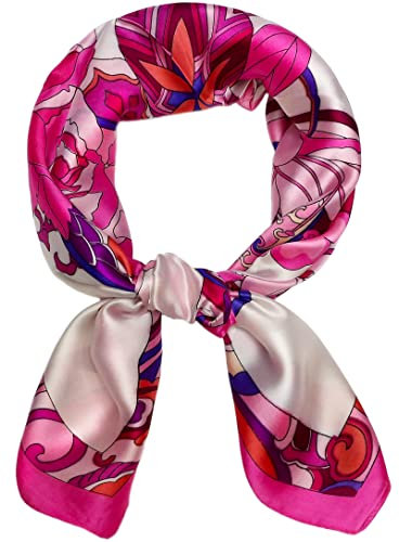 27.5'' Silk Feeling Scarf Medium Square Satin Head Neck Scarf for Women Hair Sleeping at Night,16-Pink