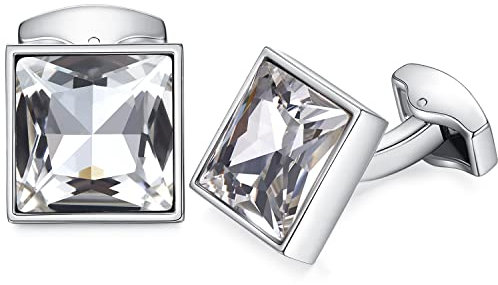 HONEY BEAR Manschettenknöpfe mit Swarovski Kristall- Edelstahl für Herren Hochzeit,MEHRWEG (Weiß)