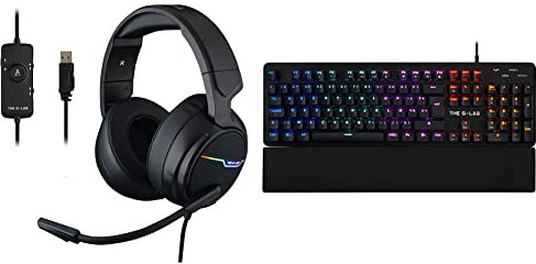 The G-Lab Korp Thallium Casque Gaming USB Son 7.1 Digital Surround - Micro Casque Gamer Audio Haute Qualité & Clavier Gamer mécanique (Blue Switch) Keyz Carbon-E RGB (Noir)