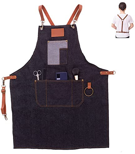 LIBAIJIAA Schürze Damen, Kochschürze MäNner, KüChenschürze Unisex Verstellbare Jeansstoff Arbeitsschürze Wasserdicht Schwarze Latzschürze Zum Koch Und Grillen, Malen, Restaurant, Café, 80*60
