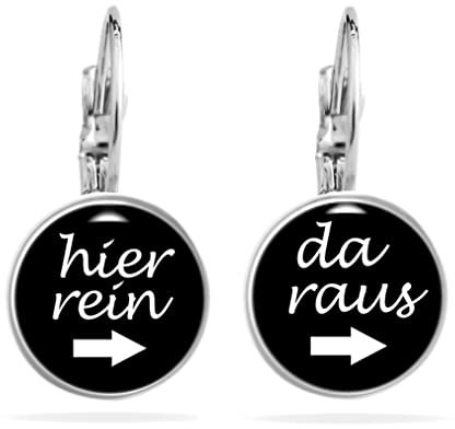 Teenager Mädchen Geschenke Lustige Damen Hängend Ohrringe Hier Rein Da Raus Nickelfrei Hypoallergen Jugendliche Handmade Witzig Ohrstecker Cabochon Edelstahl Schwarz Silber