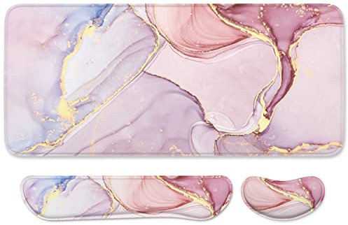 Auhoahsil Lot de 3 grands tapis de souris avec repose-poignet en mousse à mémoire de forme pour clavier + tapis de souris de jeu XXL étendu + XXL étendu