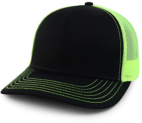 Armycrew Oversize XXL Low Profile Two Tone Mesh Back Trucker Baseball Cap, Schwarz Neongelb, XX-Large