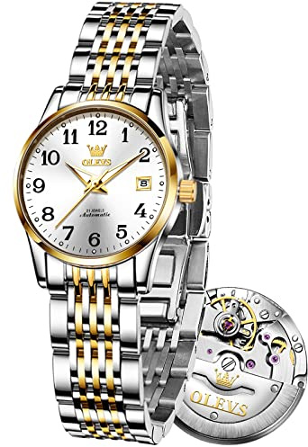 OLEVS Watch Women Automatic Watches for Women Self Winding Waterproof Gold and Silver Womens Watch Dress Two Tone Mechanical Ladies Watches Elegant No Battery Reloj para Mujer
