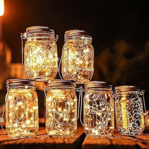 Solarlampen für Außen 6 Stück 30er LED Warmeweiße Lichterkette mit Solarglas Deko für Garten Balkon, Wasserdichte Hängend Solarlaterne Solarleuchten für außen