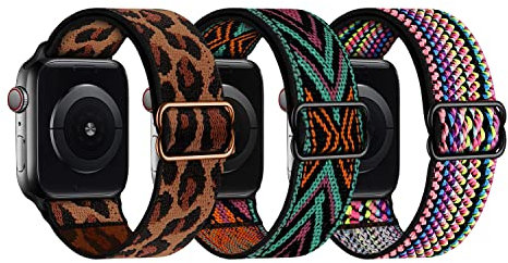 LanQii Nylon Cinturino Compatibile con Apple Watch Series 8 41mm, per Apple Watch Series 8/7/6/5/4/3/2/1/SE, 3 Pezzi Solo Loop Elasticizzato Sportivo Cinturini Ricambio per Apple Watch 41mm 40mm 38mm