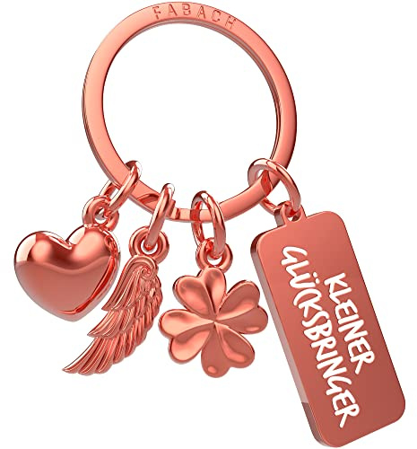 FABACH Schutzengel Schlüsselanhänger 3 Charms mit Gravur - Kleeblatt Schlüsselanhänger Herz Glücksbringer Viel Erfolg - Viel Glück Geschenk Engel