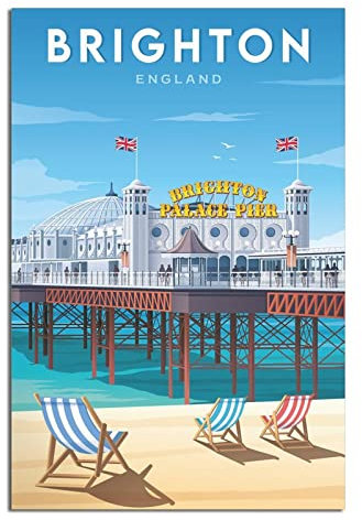 England Brighton Vintage Reiseposter Palast PierCanvas Art Poster Malerei Bilder Wandkunstdrucke, Wanddekoration für Schlafzimmer, Home Office Decor Party Geschenke 20 x 30 cm