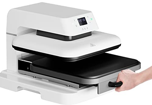 HTVRONT Autopress, Presse à Chaleur pour T-Shirt 38 cm x 38 cm (15 x 15), Chauffe Jusqu'à 210 °C (410 °F), Projets Professionnels de Transfert (Blanc)