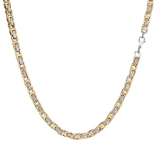 AFSTALR Herren Königskette Gold Schmuck für Herren ,Edelstahl Breit Herrenkette Männer 6mm Byzantinische Kette Halskette für Herren Länge 45cm