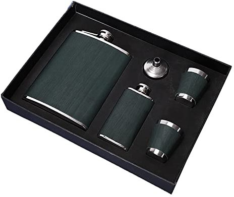 Flachmann Geschenkset, Flachmann für Spirituosen für Männer 8 Unzen Flachmann Set, Edelstahl Flachmann für Likör mit 2 Tassen und Trichter, Flachmann für Likör für Männer in Geschenkbox