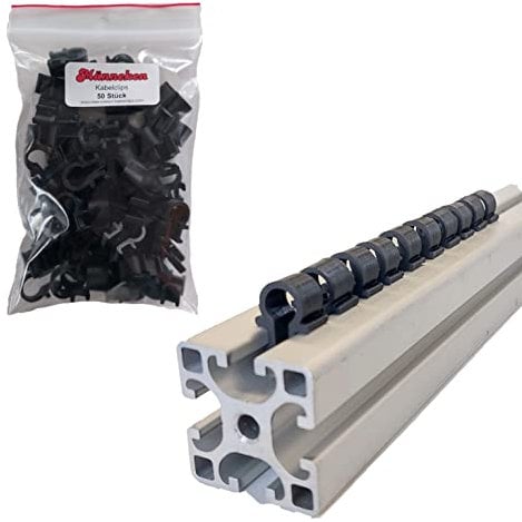 Kabelclips für Aluprofile Nut 10 - Kabelhalter Schwarz - Omega Schelle - Hochwertig und Robust (100 Stück)