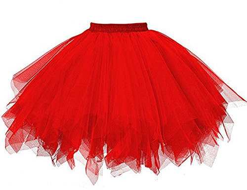 Damen Tüllrock 50er Rockabilly Petticoat Tutu Unterrock Kurz Ballett Tanzkleid Ballkleid Abendkleid Karneval Damen 80er Puffy Tüllrock Tütü Röcke Tüll Petticoat (Rot, One Size)
