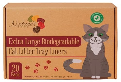Natures Zone Cat Litter Tray Liners XL 20 Pack | Biodegradable Extra Large Litter Bags with Drawstrings | 100cm x 45cm