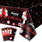 4 Pack schwarz und rot Alles Gute zum Geburtstag Tischtücher, 220x130cm Rechteck Geburtstag Party Tischdecken für Frauen Mädchen Geburtstag Party Dekorationen Zubehör