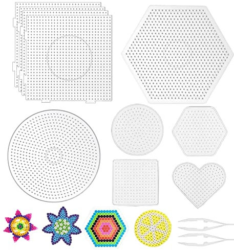 10 Stück Bügelperlen Platten, Steckperlen Platte Bügelperlen Groß Steckperlen Platte Set, Perlenplatte Quadratisch Bügelperlen Stiftplatten Steckplatte,Transparente Steckplatten Bügelperlen Schablonen