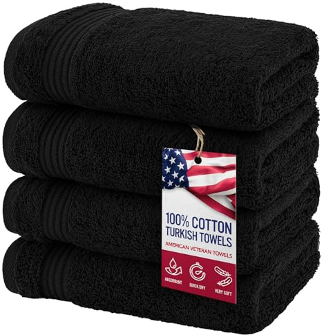 American Veteran Towel, Hand Towels for Bathroom Set of 4, 100% Cotton Turkish Hand Towel Sets Clearance Prime, Soft Drying Hand Face Towels, Black Hand Towels